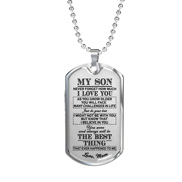 Awesome Quote Dog tag Jewelry for Son- Mother Son Necklace Long Pendant 30 inch-I Miss You Much- Persionalized Gift Ideas for Son from Mom Luxury Dog Tag